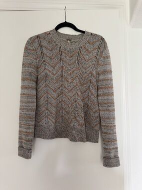 Free People Chevron Crewneck Sweater in Gray and Tan